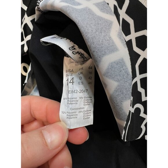 Profile By Gottex Women's One Piece Swimsuit Size 14 Black White Geo Sleeveless - Picture 7 of 10